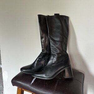 NWOT Italian leather square toe knee-high black boot!